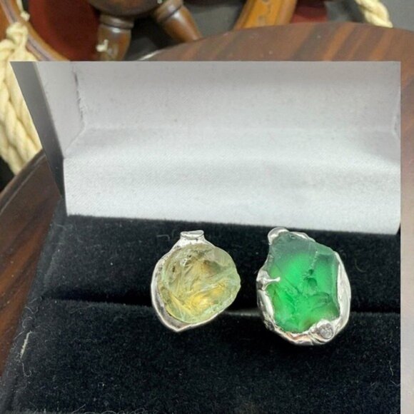 Sea Glass Balance Ring With Upcycled Silver Spoon Band Artisan Crafted Adjust. - Picture 10 of 14